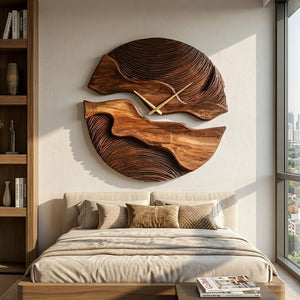 Organic Wooden Wall Clock With Unique Form For Living Room