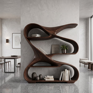 Modern Sculptural Wooden Bookshelf For Living Room Or Office Display