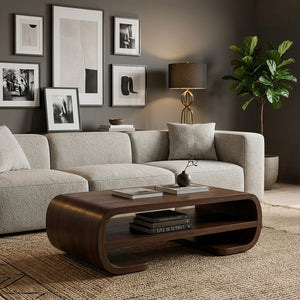 Contemporary Organic Coffee Table With Storage Shelf For Living