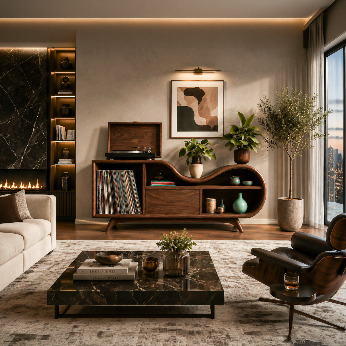 Organic Record Cabinet Undulating Design For Living Room