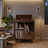 Modern Wooden Record Player Stand With Multi Compartments For Interior