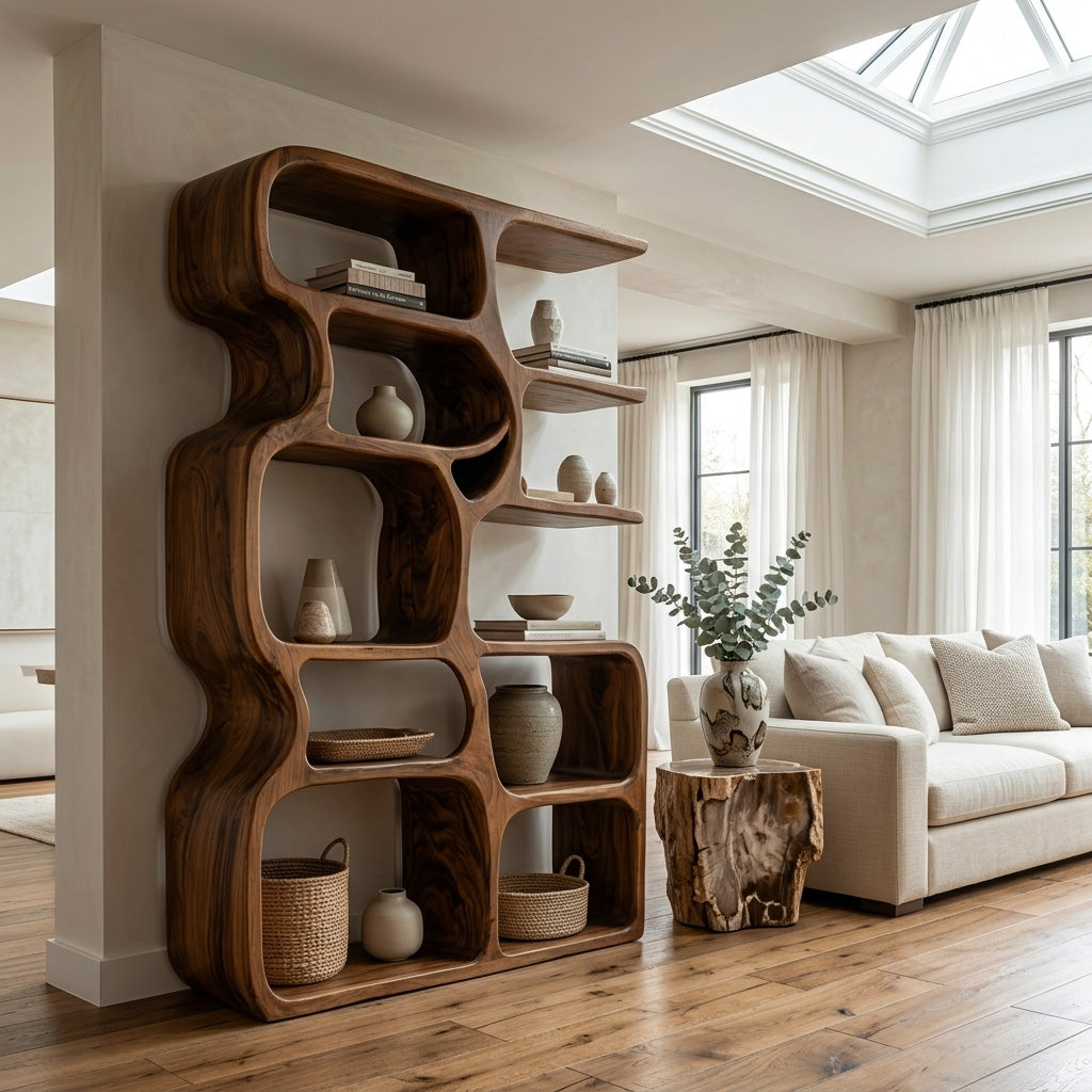 Minimalist Artistic Natural Wood Bookshelf For Living Room