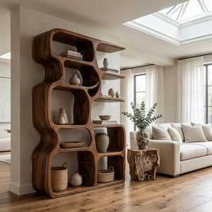 Minimalist Artistic Natural Wood Bookshelf For Living Room