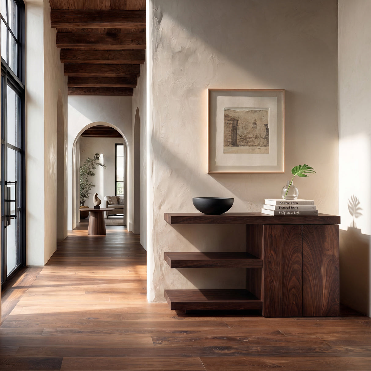 Contemporary Asymmetrical Wooden Console Table For Entryway