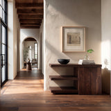 Contemporary Asymmetrical Wooden Console Table For Entryway