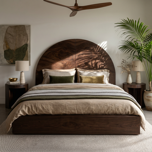 Boho Arch Wood Headboard For Neutral Earth Tone Bedroom