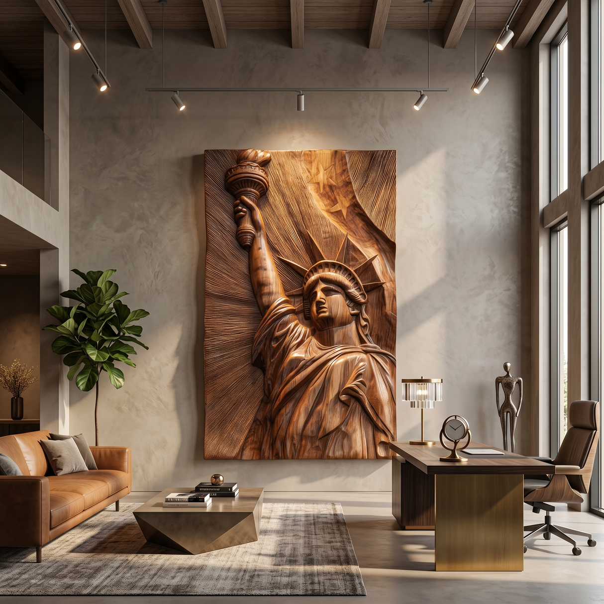 Tropical Liberty Statue Wood Wall Art Luxury Resort Bedroom Decor