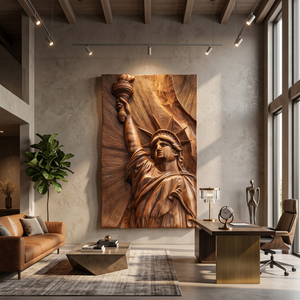 Tropical Liberty Statue Wood Wall Art Luxury Resort Bedroom Decor