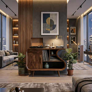 Modern Record Player Stand With S-shaped Side For Living Room