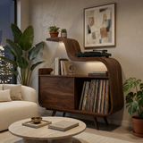 Organic Record Player Cabinet With Unique Curved Shelf For Home
