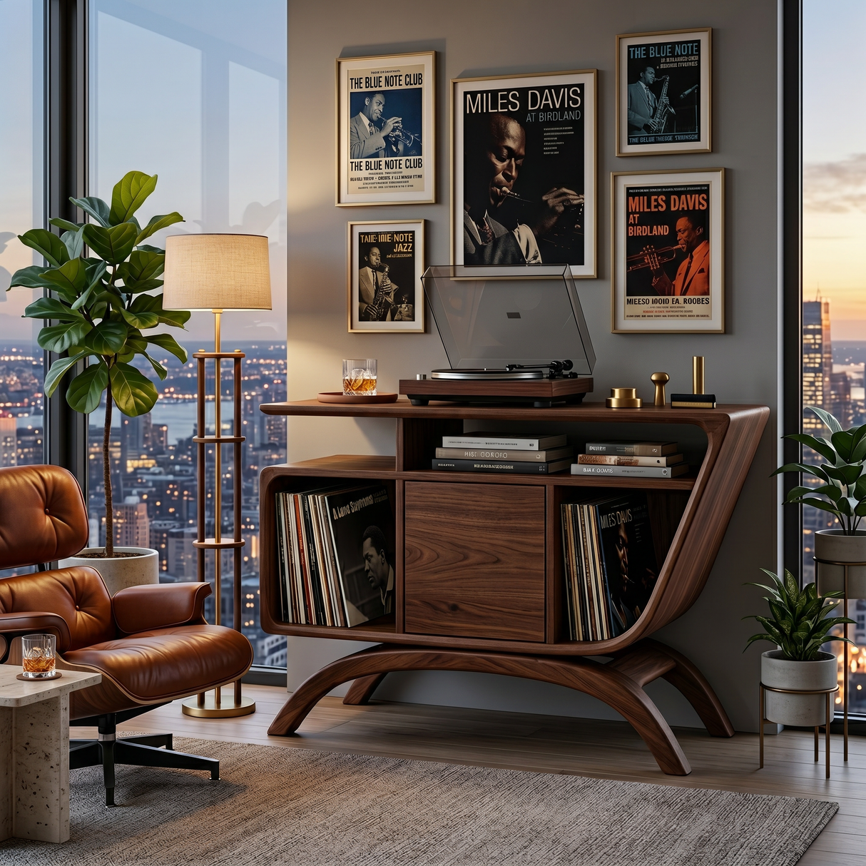 Mid Century Wooden Record Player Cabinet For Relax Room