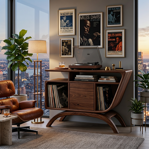 Mid Century Wooden Record Player Cabinet For Relax Room