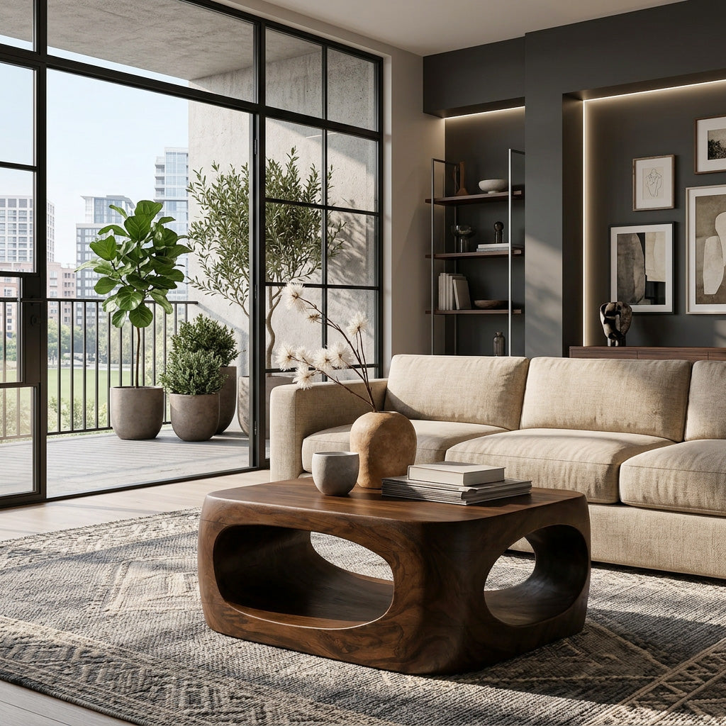 Artistic Carved Coffee Table For Living Room