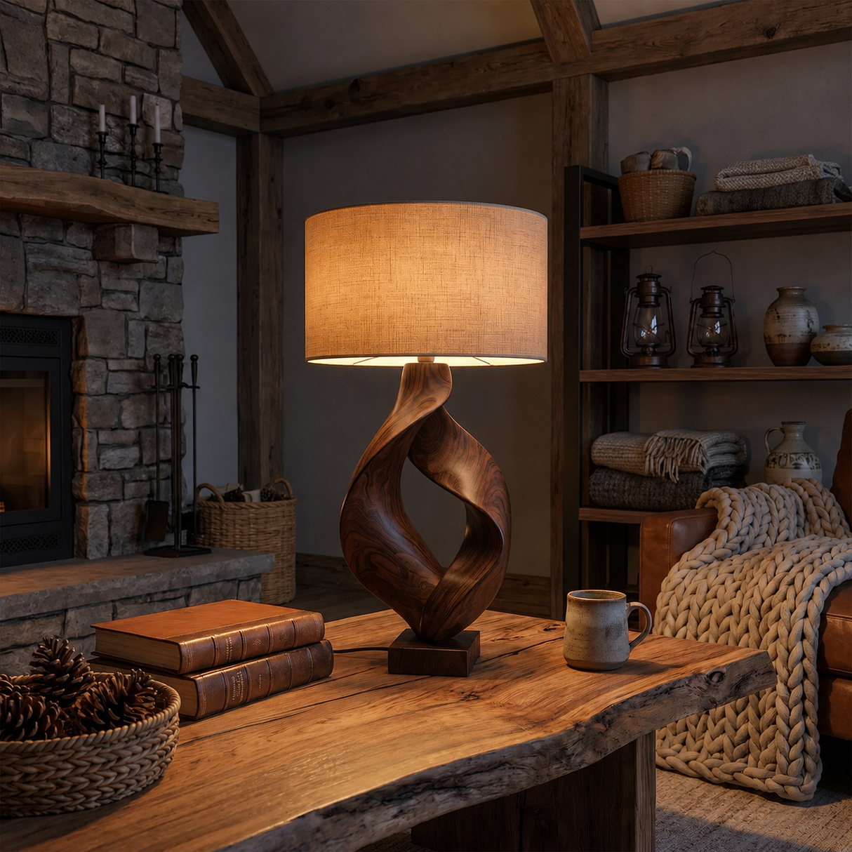 Rustic Sculptural Lamp Living Room Cabin Lodge Cozy Corner Space