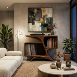 Rustic Sculptural Wooden Record Cabinet For Living Room Furniture