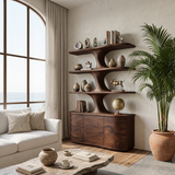 Wooden Bookshelf With Cabinets Spacious Display Compartments For Interiors