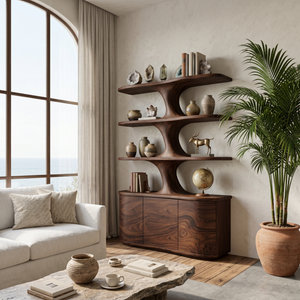 Wooden Bookshelf With Cabinets Spacious Display Compartments For Interiors