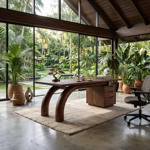Modern Curved Desk With Open Shelf For Home Office