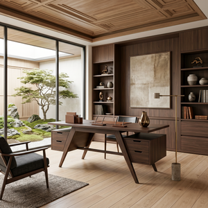 Modern Wooden Desk With Dual Drawers For Home Office