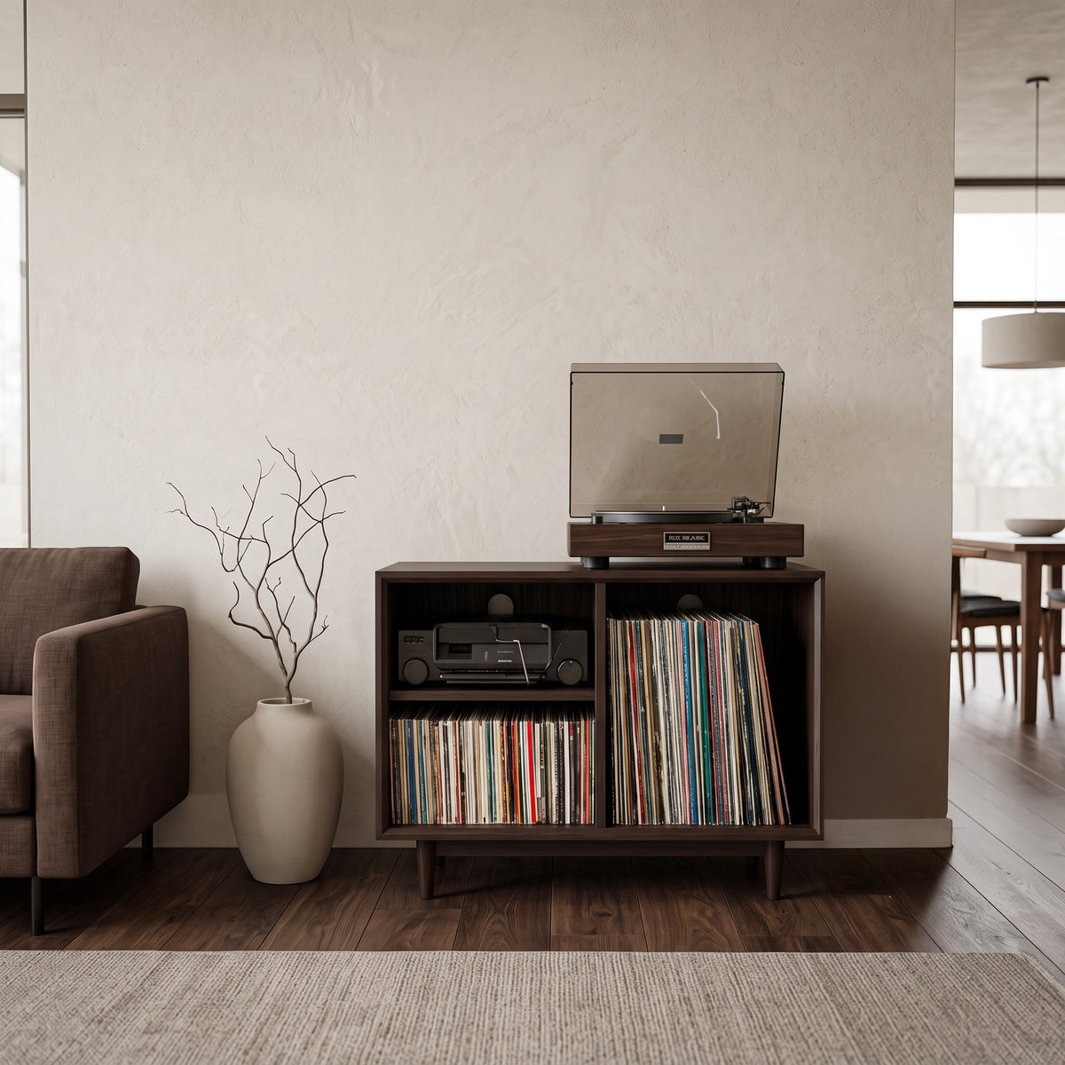 Minimalist Record Player Cabinet With Three Open Shelves For Home