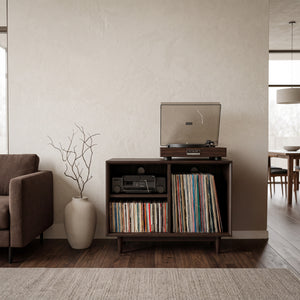 Minimalist Record Player Cabinet With Three Open Shelves For Home