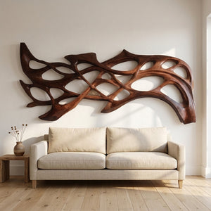 Organic Wood Wall Art Carved Design For Living Room Decor