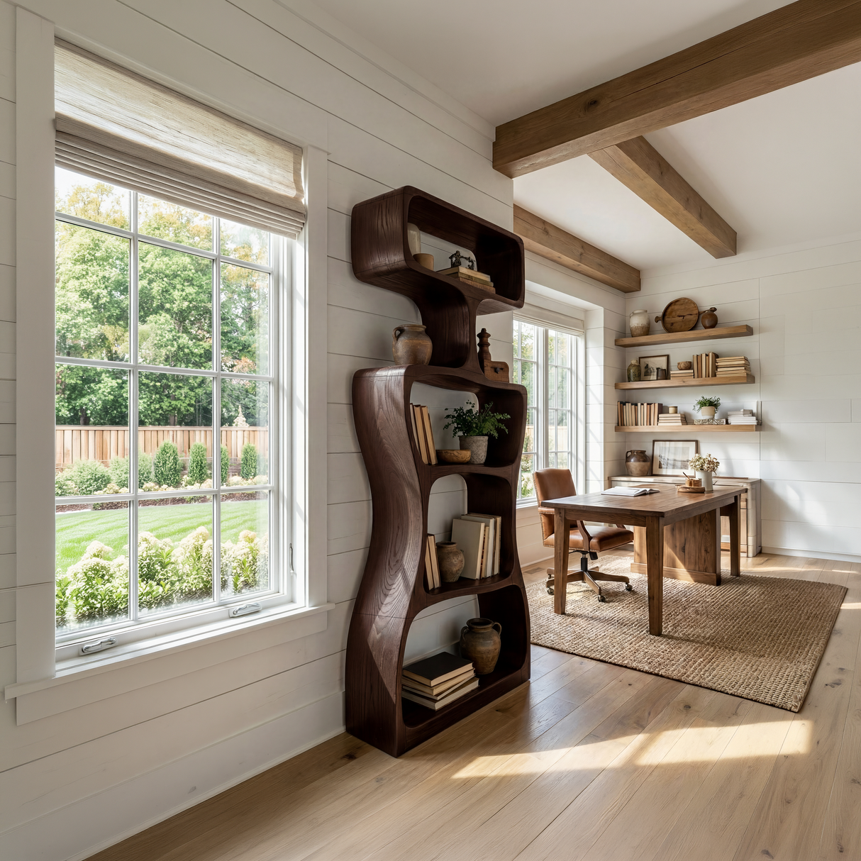 Modern Asymmetrical Bookshelf Reading Nook Display