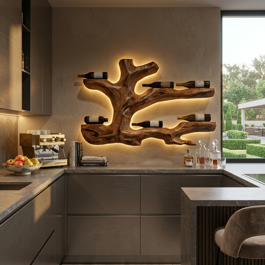 Rustic Live Edge Wine Rack Wall Hanging For Home Interiors