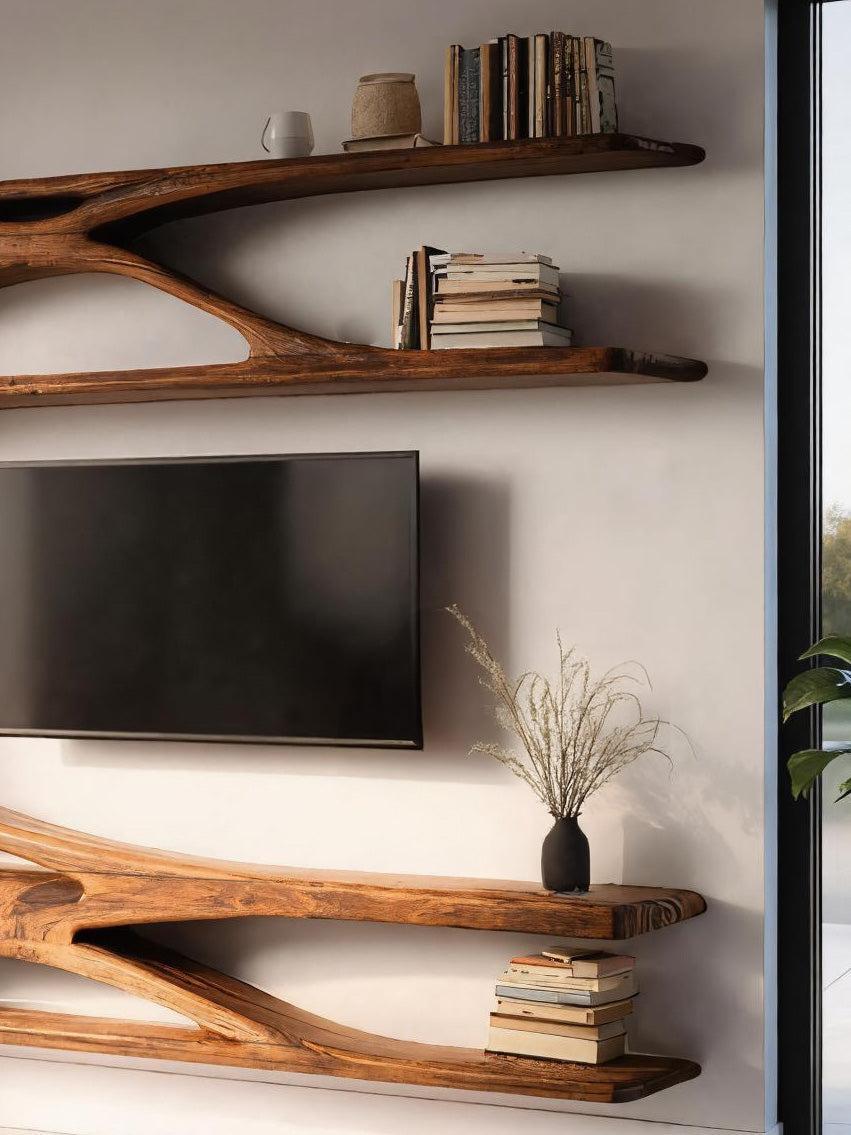 Modern Wall Mounted TV Stand With Bookshelf For Living Room