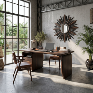 Japandi Study Desk With Curved Legs For Zen Office Room