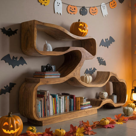 Handmade Halloween Artistic Wooden Display Shelf For Office And Living Room