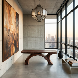 Rustic Bench With Curved Base For Living Room