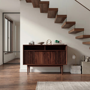 Scandinavian Wooden Console Table With Carved Fluted For Entryway