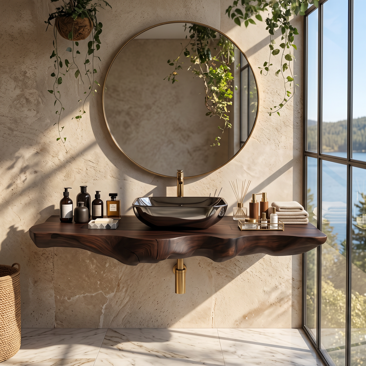 Live Edge Floating Vanity For Bathroom Interior