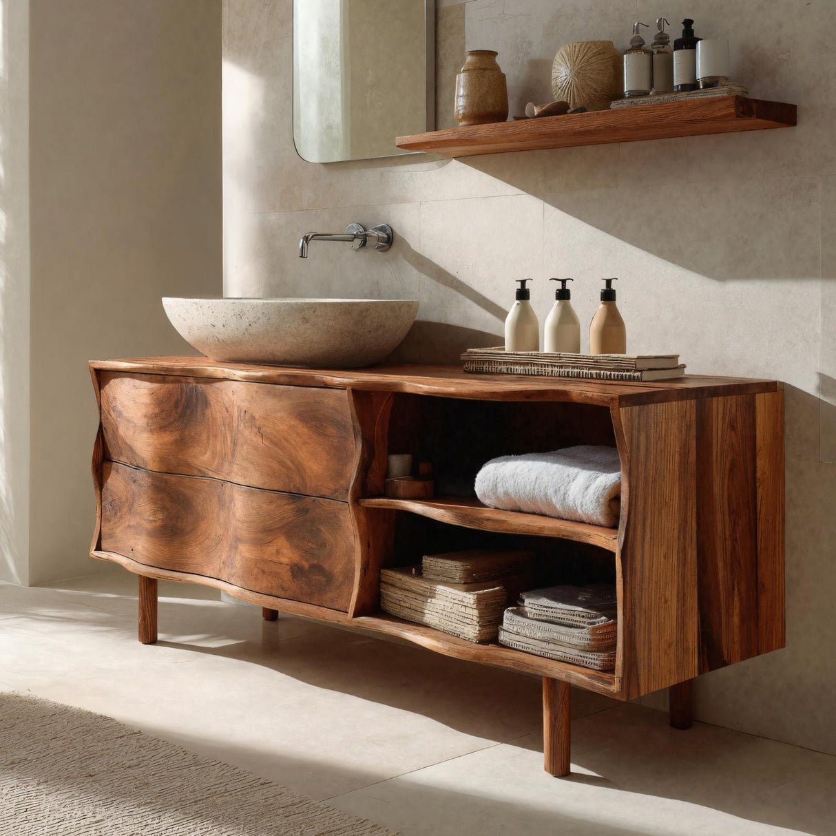 Contemporary Bathroom Vanity Sculpted Waves Front For Bathroom