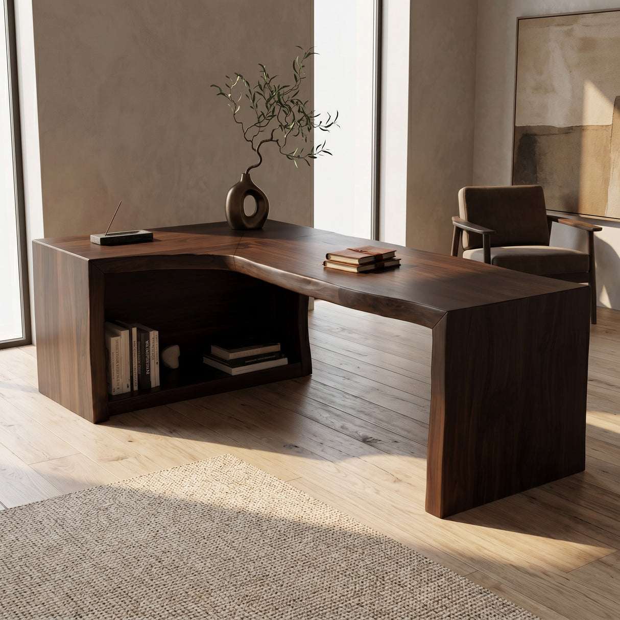 Modern Live Edge L Shaped Desk For Home Office