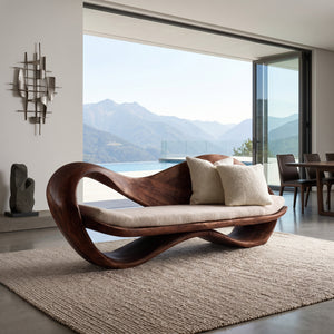 Modern Wooden Sofa With Sculptural Frame For Home Living