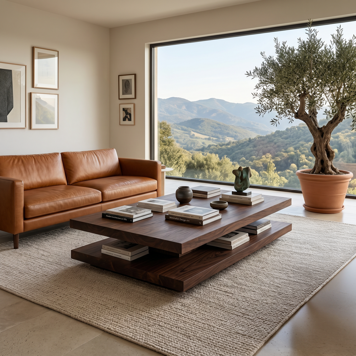Elegant Wooden Coffee Table Two Layers For Living Room
