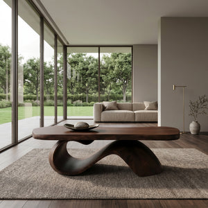 Organic Wooden Coffee Table With Sculptural Base For Living Room