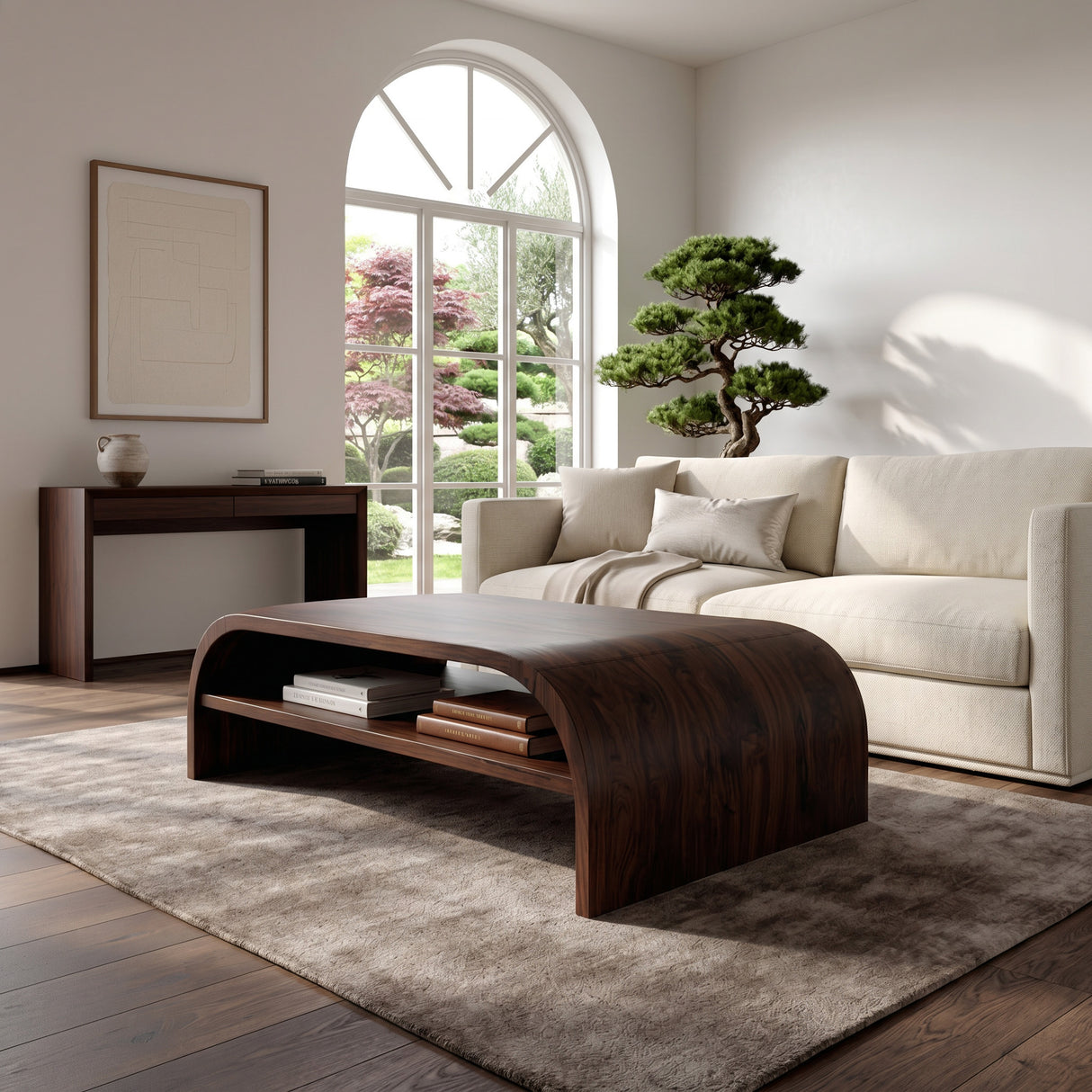 Modern Coffee Table With Flowing Rounded Edge For Living Room