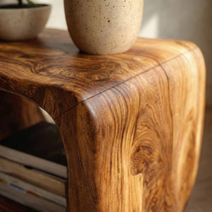 Modern Organic Wood Nightstand With Shelf For Bedroom