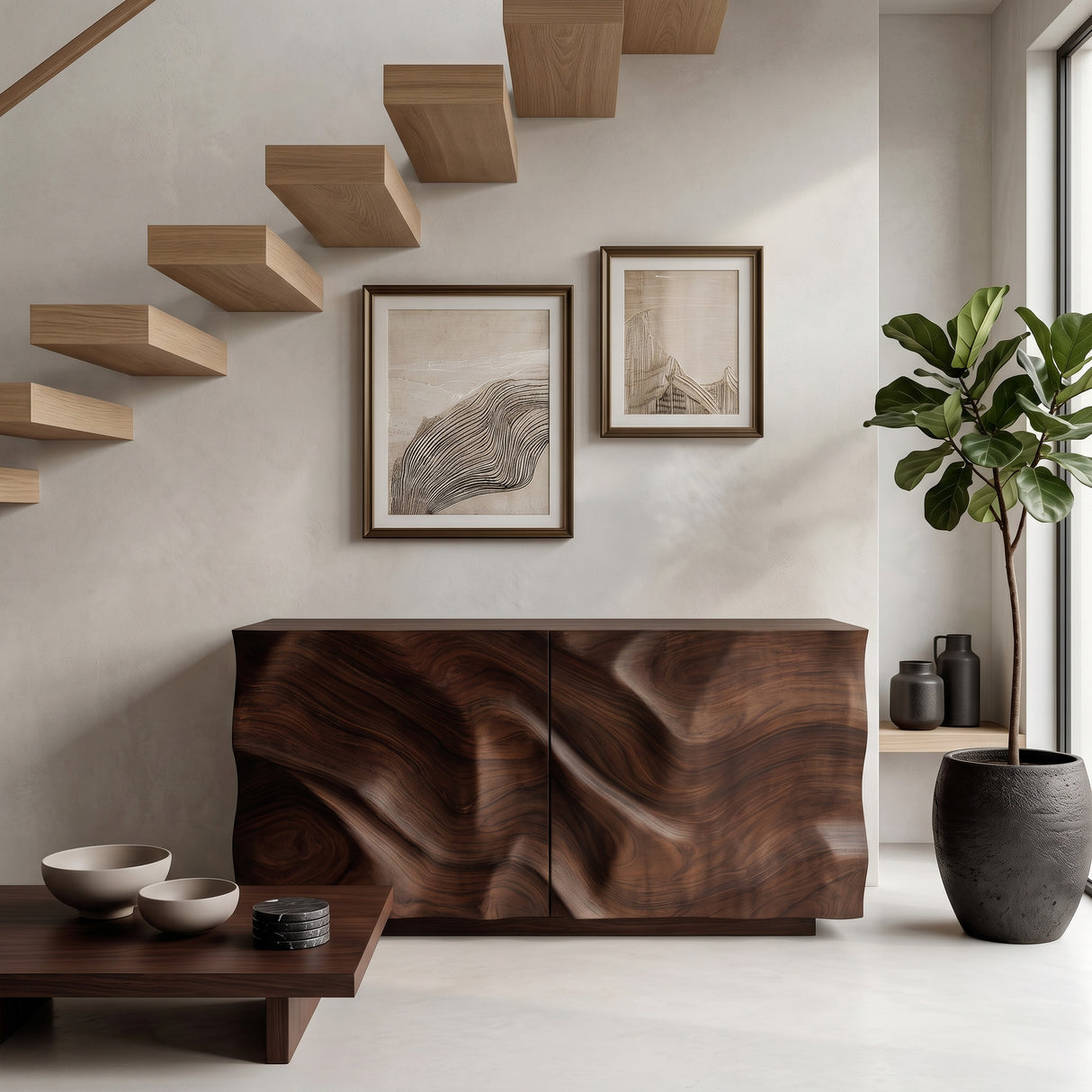 Organic Wood Sculptural Console Table For Home Decor