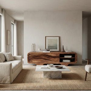 Contemporary Sculpted Low Sideboard For Living Room