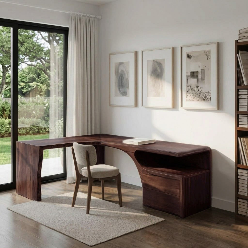 Minimalist Natural Wood L-Shaped Desk For Study Room