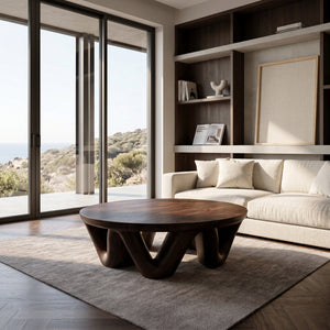 Modern Round Coffee Table With Flowing Sculptural Base For Home
