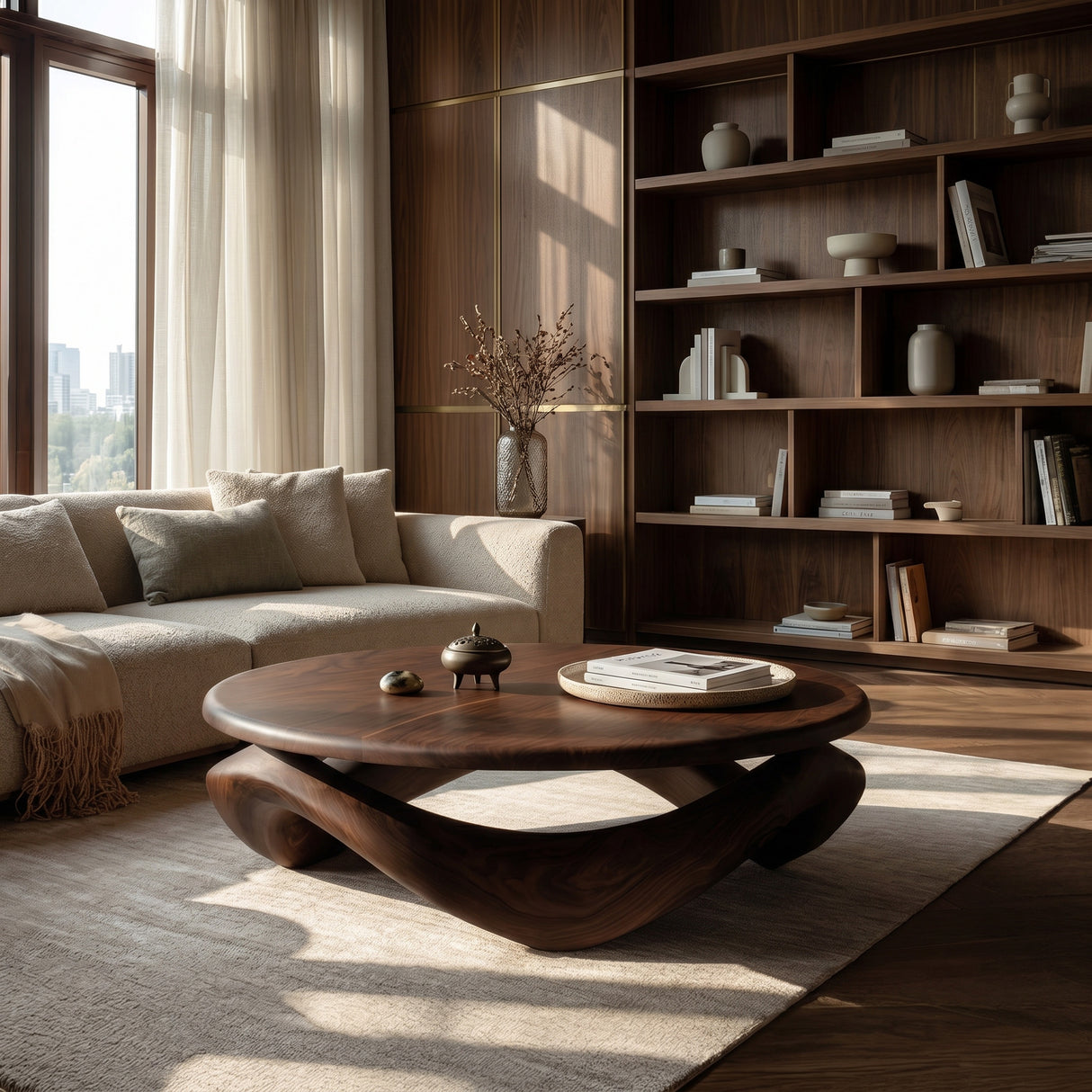 Contemporary Sculptural Coffee Table With Pedestal Base For Living Room