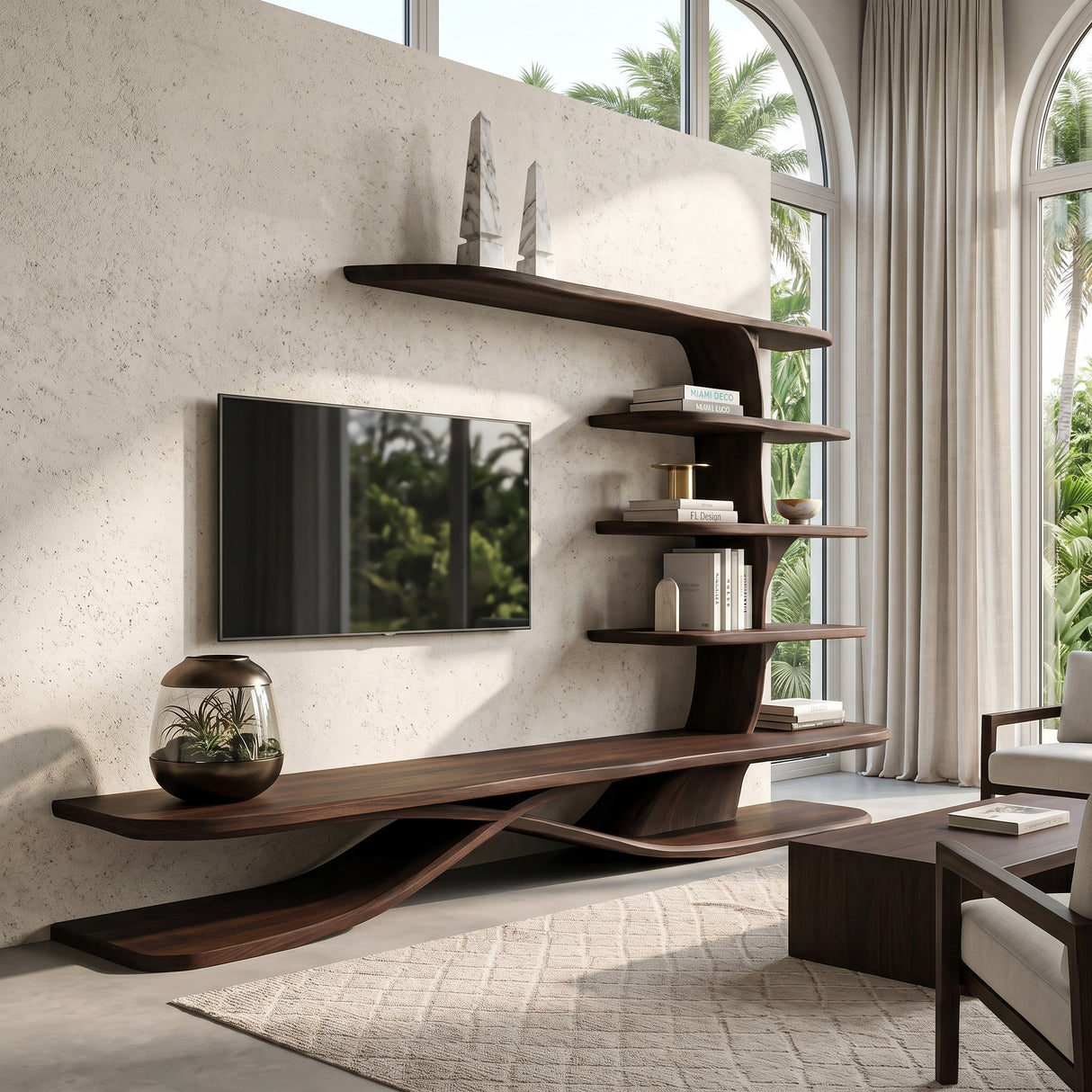 Contemporary TV Stand With Side Shelving For Living Room