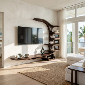 Modern Sculptural TV Stand With Branch Shelves For Living Room