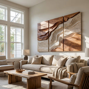 Large Triptych Wooden Wave Wall Art For Living Room