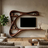 Contemporary Carved Frame TV Console With Integrated Shelves For Home